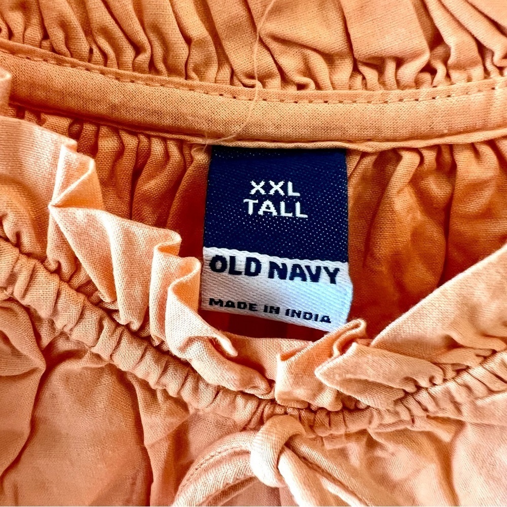 Old Navy XXL Tall Cotton Waist-Defined Ruffled Midi Dress Orange pocket retro - Picture 5 of 10